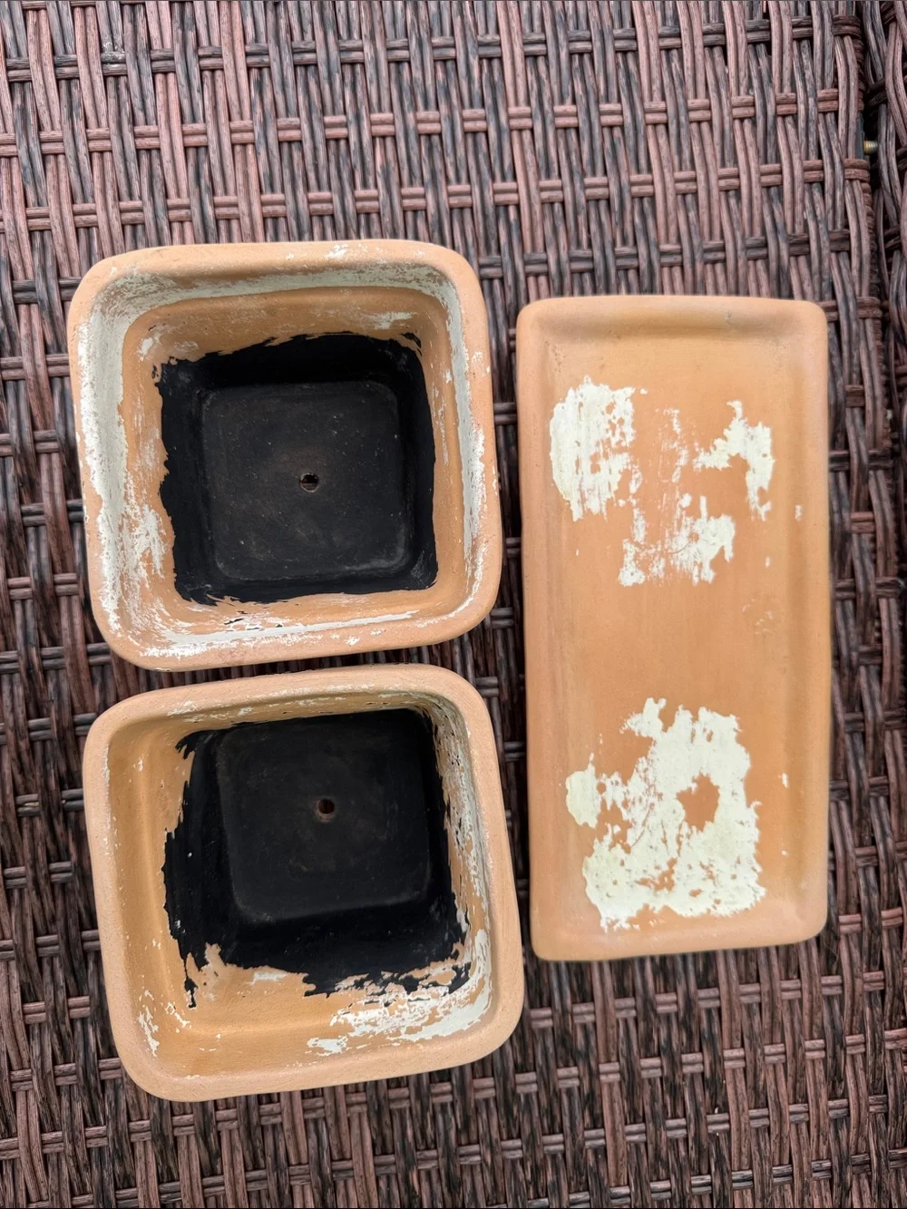 Distressed Terracotta Twin Planters with Tray -3 Piece Set